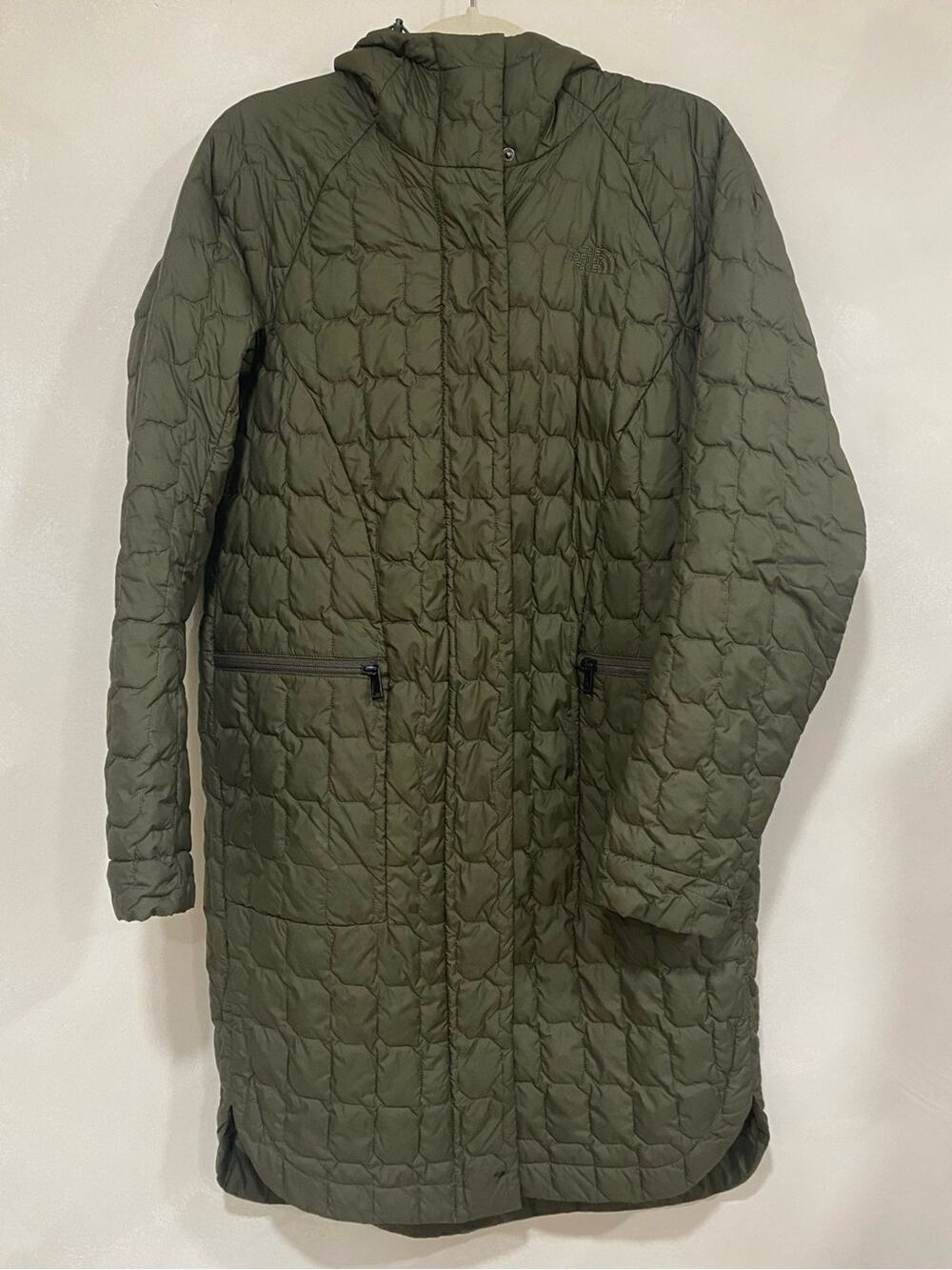 The North Face Womens Thermoball Quilted Hooded Light Weight Coat Olive Green SM